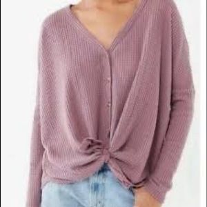 URBAN OUTFITTERS Waffle Knit Front Button up Long Sleeve in “Plum”